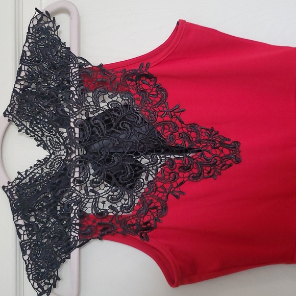 Lipstick Little Red and Black Peplum and Lace Sleeveless Dress Large Valentines - Picture 3 of 5